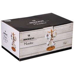 НАБОР ИЗ 4 КРУЖЕК BRONCO "MEADOW" НА ДЕРЕВЯННОЙ ПОДСТАВКЕ 300 МЛ (КОР=12НАБ.)
