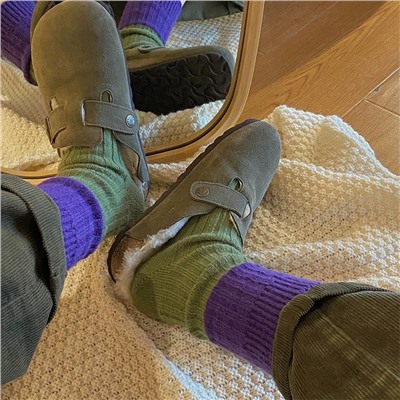 Brand demi-season velvet woolen retro keep warm socks, increased thickness, internet celebrity, mid-length