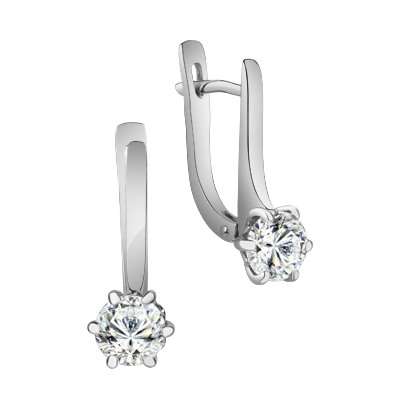 Серьги с фианитом родированные серебро 925*