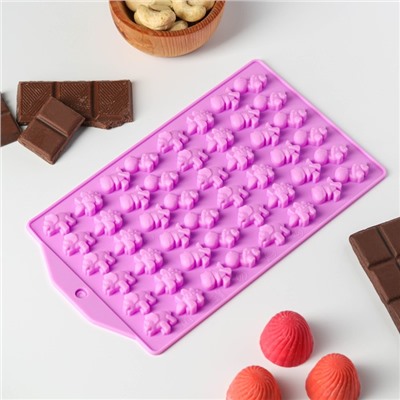 Форма для мармелада Доляна «Дино», силикон, 19×11.7 см, 48 ячеек (1.9×1 см), МИКС