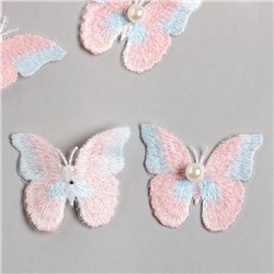 Декор для творчества текстиль вышивка «Бабочка розово-голубая», двойные крылья, 5×6.3 см