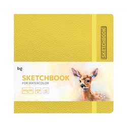 Скетчбук для акварели 40л., 145*145 BG "Bright. Yellow", кожзам, на резинке, 200г/м2
