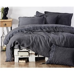 2 сп. Евро Комплект Постельного Белья Cotton Saten Leila Antrasit - EcoCotton
