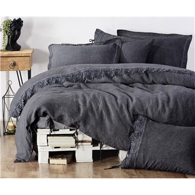 2 сп. Евро Комплект Постельного Белья Cotton Saten Leila Antrasit - EcoCotton