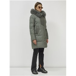 Куртка женская зимняя с мехом енот премиум класса зеленого цвета 3132Z
