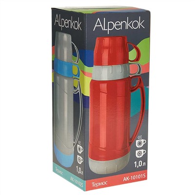 Термос со стеклянной колбой 1 л ALPENKOK AK-10101S красный