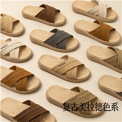 Linen slippers for women in summer, home use sweat-absorbent feet for men indoor antibacterial bedroom floor silent four seasons