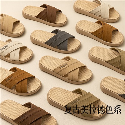 Linen slippers for women in summer, home use sweat-absorbent feet for men indoor antibacterial bedroom floor silent four seasons