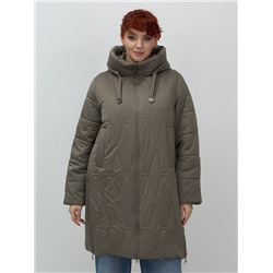 Пальто зимнее утепленное женское большого размера коричневого цвета 7699K