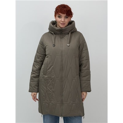 Пальто зимнее утепленное женское большого размера коричневого цвета 7699K