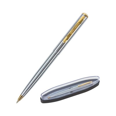Ручка подарочная шариковая BRAUBERG Maestro, СИНЯЯ, корпус серебристый с золот,линия 0,5мм,143468