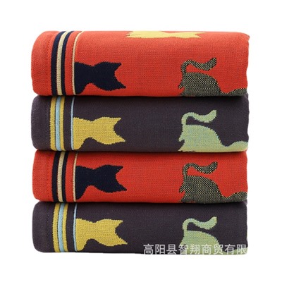 Zhiyang towel four -layer blooming colorful cat gauze cotton cotton noodle tissue soft water absorption face towel factory price wholesale