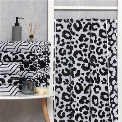 Полотенце махровое Этель Leopard, 50×90 см, 100% хлопок, 420 г/м², чёрно-белое
