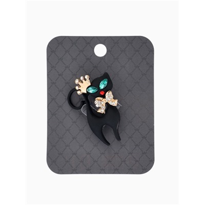 Брошь «Кошка грация», в короне, матовая, чёрная в золоте