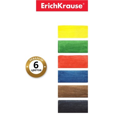 Акварель ErichKrause, 6 цветов, без кисти, мягкий пластик, экономичная упаковка, пакет с европодвесом