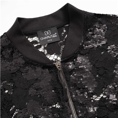 Бомбер с пайетками, расшитый, Секрет смелости (чёрный)