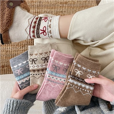 Japanese demi-season cashmere with bow, keep warm knee socks, increased thickness, mid-length