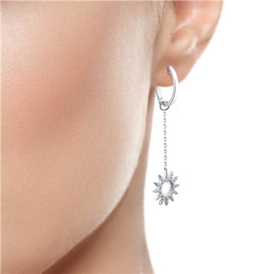 Серьги с фианитом родированные серебро 925*