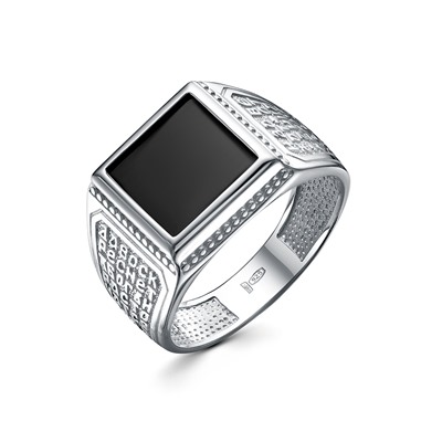 Кольцо (Спаси и Сохрани) из серебра родированное литье с нат.камнем