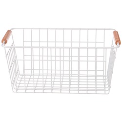 КОРЗИНА С ДЕРЕВЯННЫМИ РУЧКАМИ БЕЛАЯ 30,5*21*14 СМ (КОР=12ШТ)