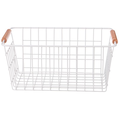 КОРЗИНА С ДЕРЕВЯННЫМИ РУЧКАМИ БЕЛАЯ 30,5*21*14 СМ (КОР=12ШТ)