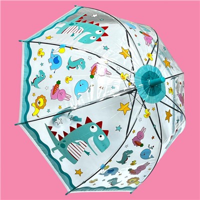 Зонт-трость детский прозрачный с рисунком полуавтомат Арт 603/4