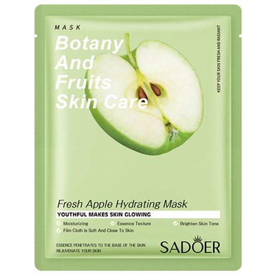 Освежающая тканевая маска для лица с экстрактом яблока SADOER Fresh Apple Hydrating Mask, 25 гр