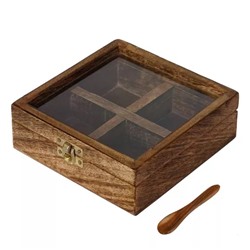 Коробка для специй, Brown 4 Compartments Square Handcrafted Wooden Spice Box, произв. eCraftIndia