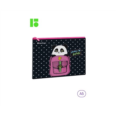 Папка 1 отделение, А5 Berlingo "Cute panda", 255*205мм, ПВХ, на молнии