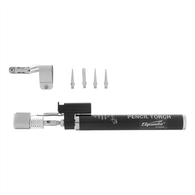 Горелка газовая, тип "Карандаш" c пьезоподжигом + 4 насадки для пайки, 200 мм Sparta