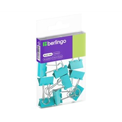 Зажимы для бумаг 19мм, Berlingo, 10шт., цветные, ПВХ упак., европодвес, голубые