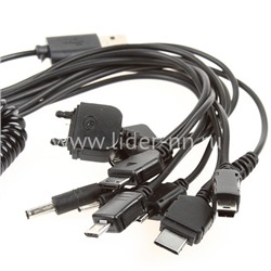 USB кабель для ЗУ с 10 переходниками(IP4/mini/microUSB/Sam D880/Tab/Nok6600/6101) витой