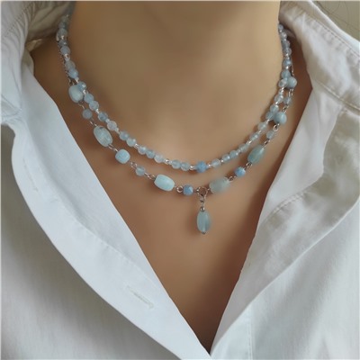 Сет из аквамарина: чокер + колье + цепочка