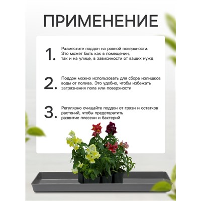 Поддон для рассады, 37 × 13 × 2,5 см, пластик, серый