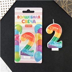 Свеча в торт цифра с цветным нанесением 2 "С Днем рождения"