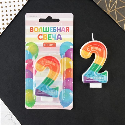 Свеча в торт цифра с цветным нанесением 2 "С Днем рождения"