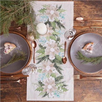 Дорожка на стол новогодняя Этель Beautiful Сhristmas 30×70 см, 100% хлопок, саржа 190 г/м², бежевая