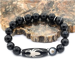 Браслет Дзи Паук цилиндр 10*29мм с агатом глазковым шарик 10мм, 17см.