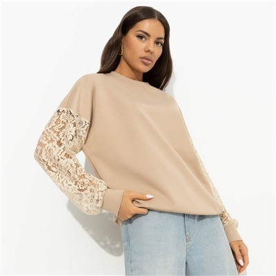 Свитшот комбинированный с кружевом, Роскошь без пафоса