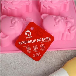 Форма для выпечки Доляна «Животные», силикон, 24×20 см, 6 ячеек (6,5×4,5 см), цвет МИКС