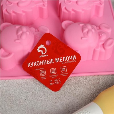 Форма для выпечки Доляна «Животные», силикон, 24×20 см, 6 ячеек (6,5×4,5 см), цвет МИКС