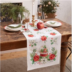 Дорожка на стол новогодняя Christmas red flowers 40×147 см, 100% хлопок, саржа 190г/м², белая