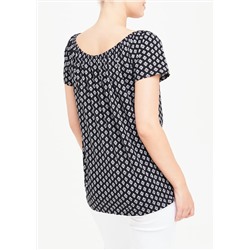 Shirred Tile Print Wide Neck T-Shirt