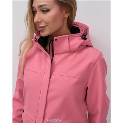 Ветровка спортивная женская с капюшоном softshell розового цвета 9566R