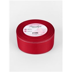 Лента репсовая, с серебряным люрексом, 40 мм, 23±1 м, красная №026