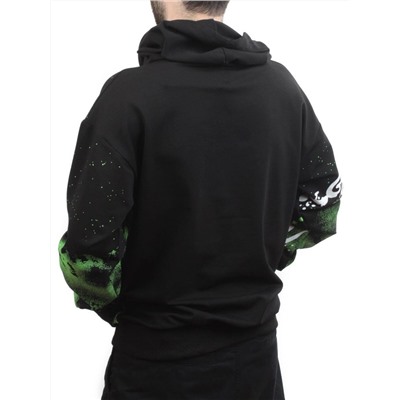 2626 BLACK/GREEN Толстовка мужская (75% хлопок, 20% полиэстер, 5% спандекс)
