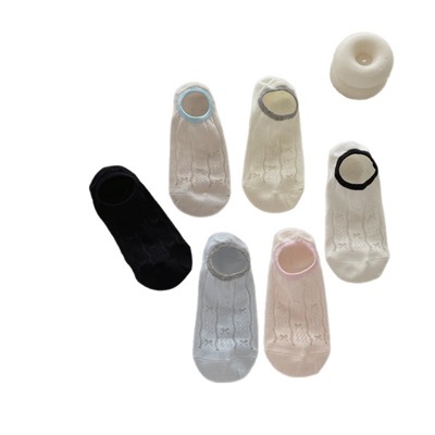 Breathable spring summer thin brand invisible socks with bow, non-slip gaiters, Korean style