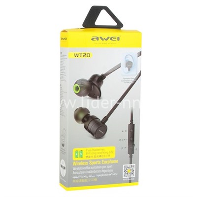 Наушники MP3/MP4 AWEI (WT20) Bluetooth вакуумные черные