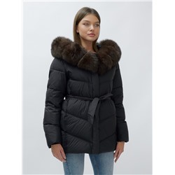 Полупальто женское зимние с мехом песец люкс класса черного цвета 622_2Ch