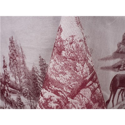 07с-21 ЯК Скатерть 150*250  "Зима в лесу" (олени) цв. бордо
